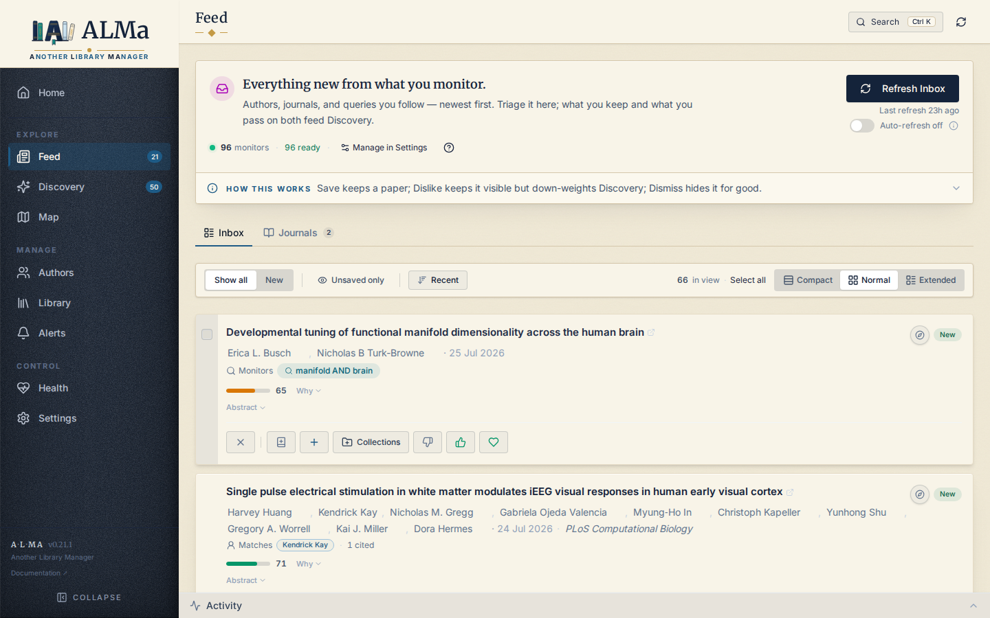 Feed page with the empty-state when no monitors have produced items yet